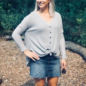 Gray Waffle Longsleeve Top